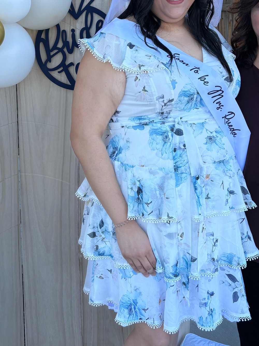 City Chic White Midi Dress with Blue Floral Print